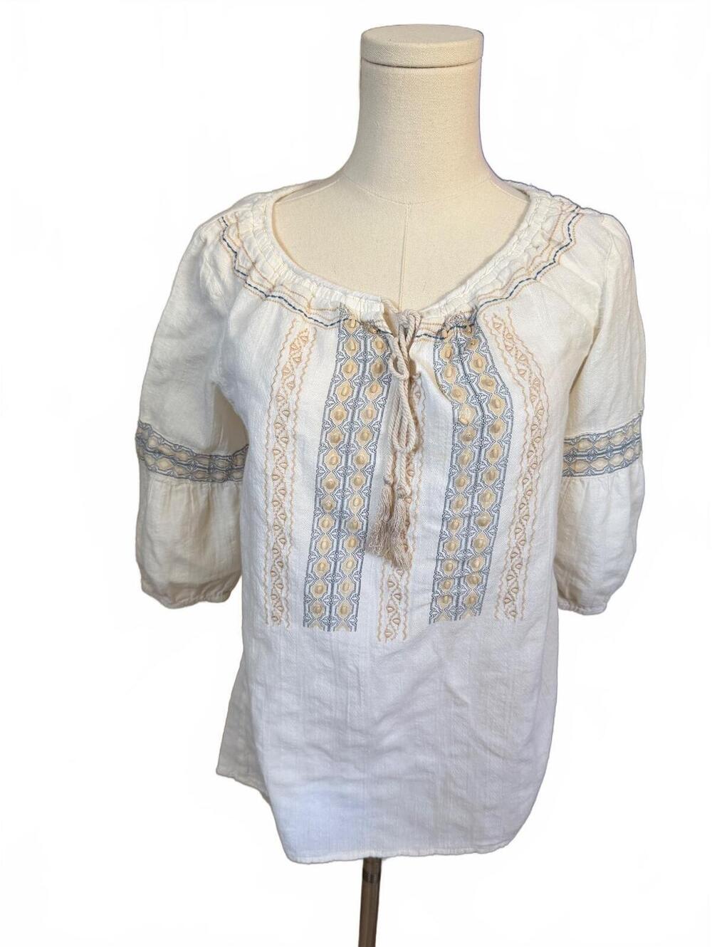 Y2K Forever 21 Boho Embroidered Peasant Blouse - Small